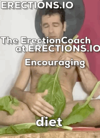 The erection coach giving a peak under a leaf that protects his modesty to reveal an erect penis underneath
