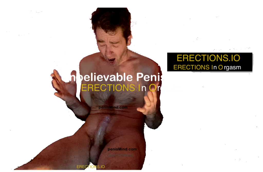 Erection Coach looking down at his erect penis (partly obscured by text overlay) in almost disbelief at the pleasure coming from his penis