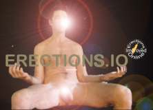 naked man with glow from mind and from penis/genital region to signify activity and a link